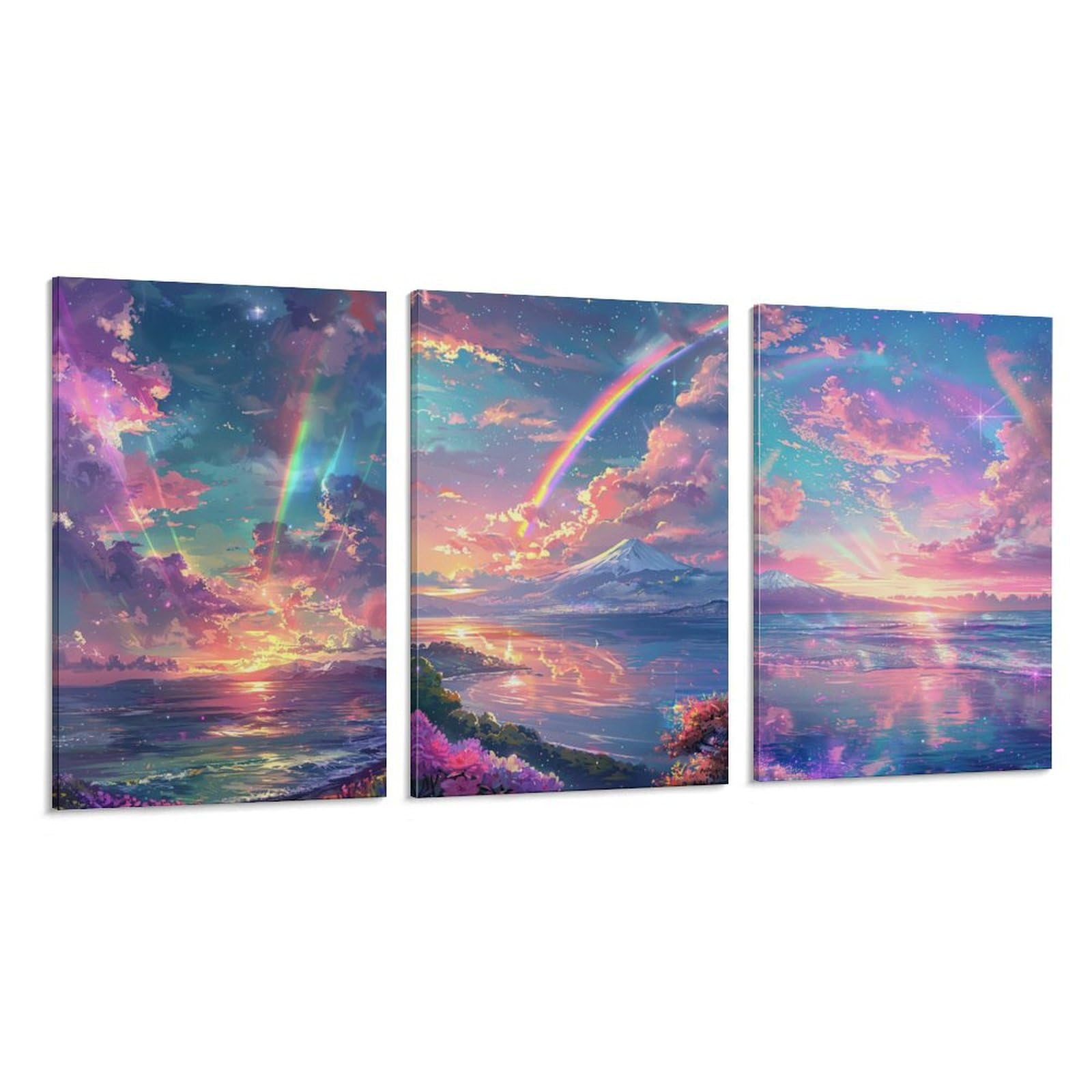 Amazon.co.jp: 3枚 光沢のあるカラフルな風景 絵画 インテリア